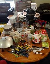 Keele Green Move Out 2017. Items donated at Barnes Social Space Donation Drop-in Session including homeware and kitchen items.